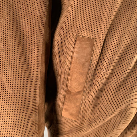 BRUNELLO CUCINELLI Size L Brown Perforated Leather Bomber Jacket