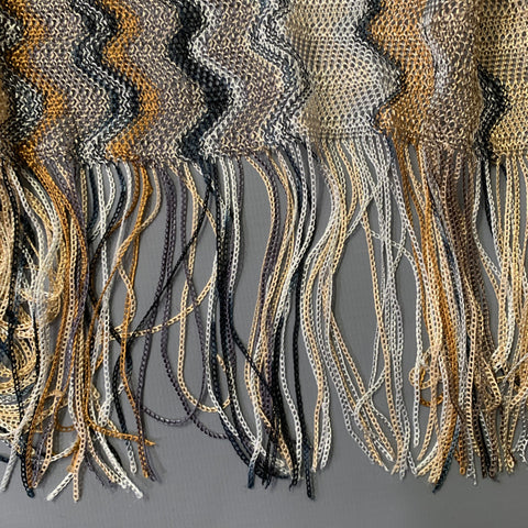 MISSONI Beige Multi Color Zig Zag Viscose Knit Fringe Scarf Shawl