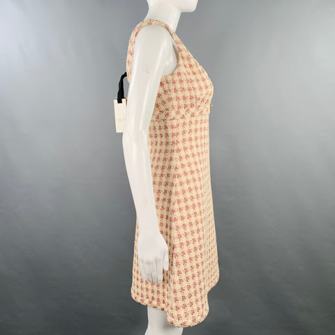 GIAMBATTISTA VALLI Size 4 Cream Pink Cotton Blend Houndstooth A-Line Dress