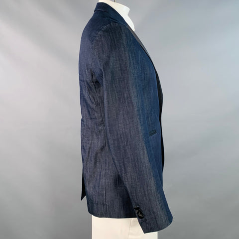 DSQUARED2 TOKYO Size 42 Indigo Black Cotton Satin Peak Lapel Sport Coat