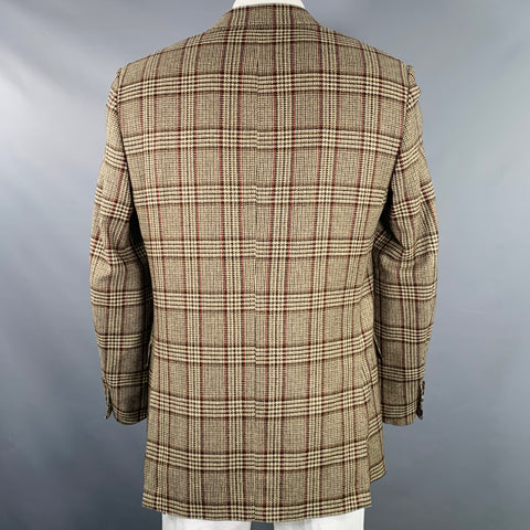 BRIONI Size 42 Long Taupe Black Red Glenplaid Cashmere Sport Coat