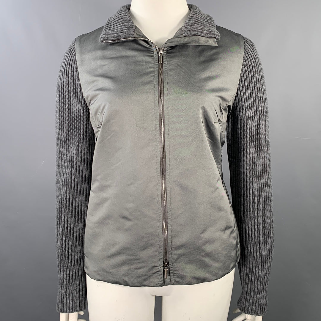 AKRIS Size 14 Grey Polyester Blend Knit Double Zipper Jacket
