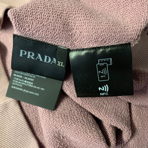 PRADA Size XL Lavender Dark Grey Distressed Cotton Crew Neck Sweatshirt