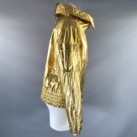 RALPH LAUREN Size M Gold Cotton Metallic Zip Up Jacket