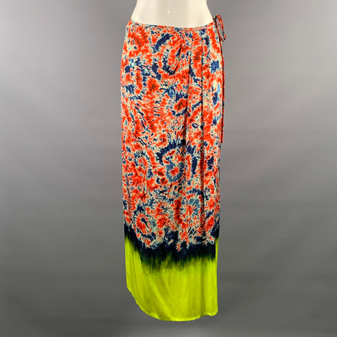 ESSENTIEL ANTWERP Size 6 Orange Blue Viscose Blend Tie Dye Mid-Calf Skirt