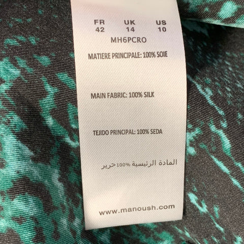 MANOUSH Size 10 Black Green Silk Snakeskin Print Long Sleeve Mini Dress