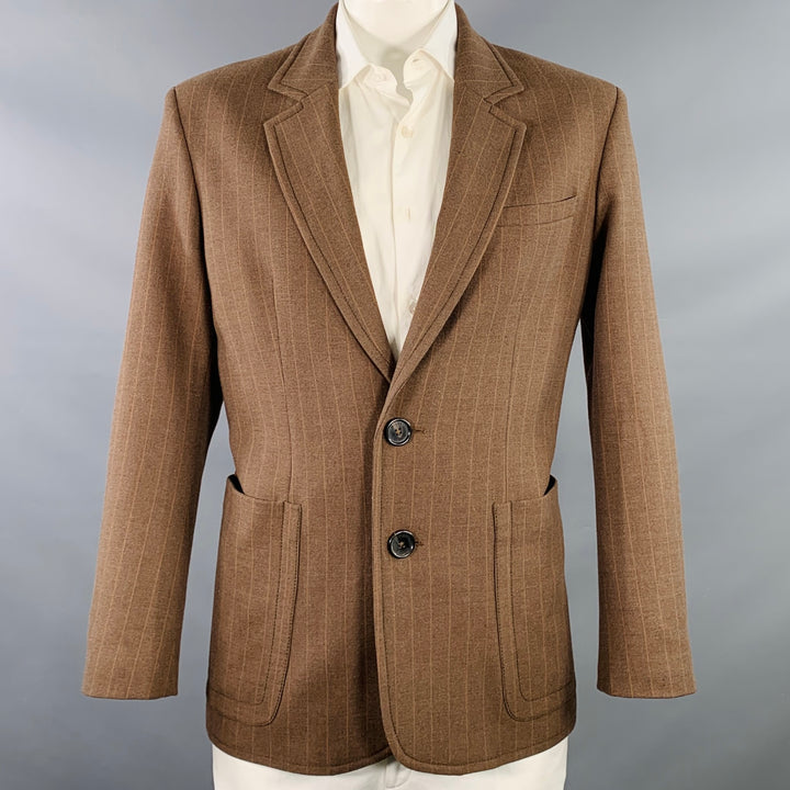 WALES BONNER AW19 Mumbo Jumbo Size 42 Walnut Check Brown Black Stripe Polyester Blend Sport Coat