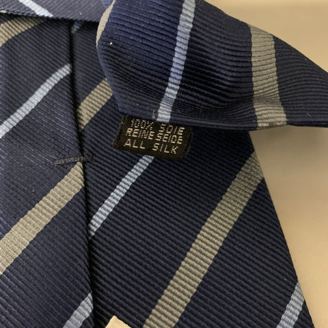 E. Marinella Navy Blue  Grey Stripe Silk Tie