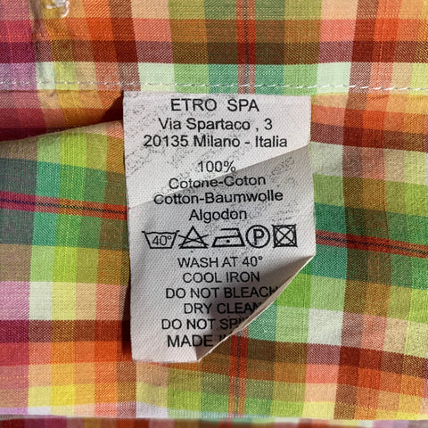 ETRO Size L Multi Color Plaid Cotton Button Up Long Sleeve Shirt