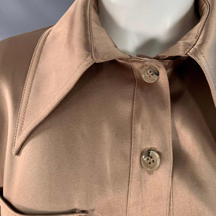 NANUSHKA Size M Copper Triacetate Blend Satin Point Collar Patch Pockets Shirt
