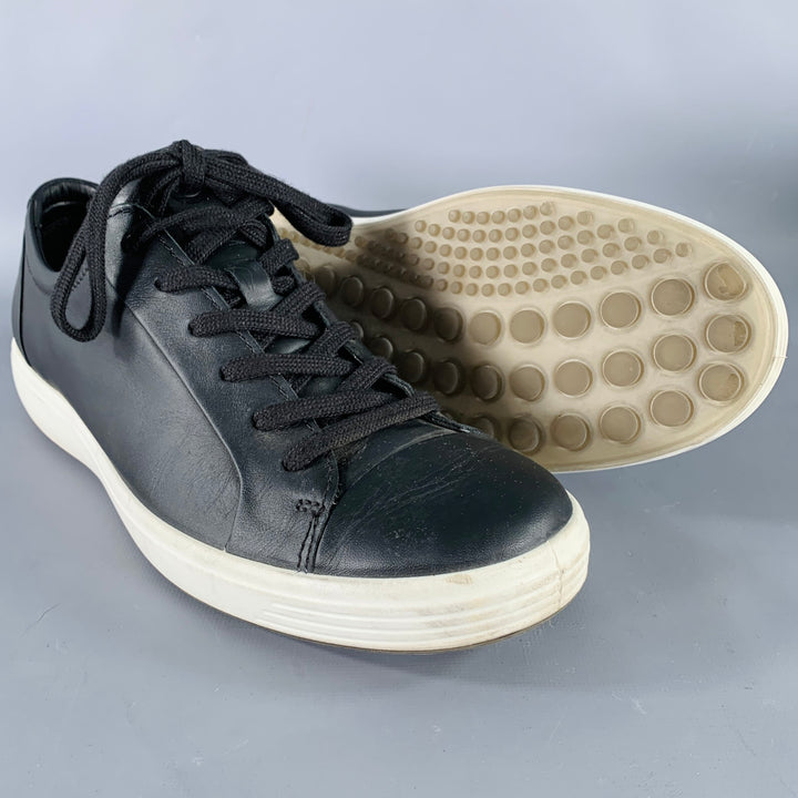 ECCO Size 9 Soft 7 Black White Leather Low Top Sneakers