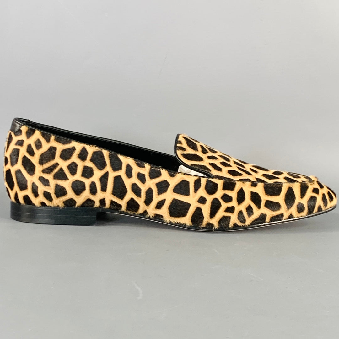 MANOLO BLAHNIK Size 11 Brown Black Pony Hair Giraffe Loafer Flats