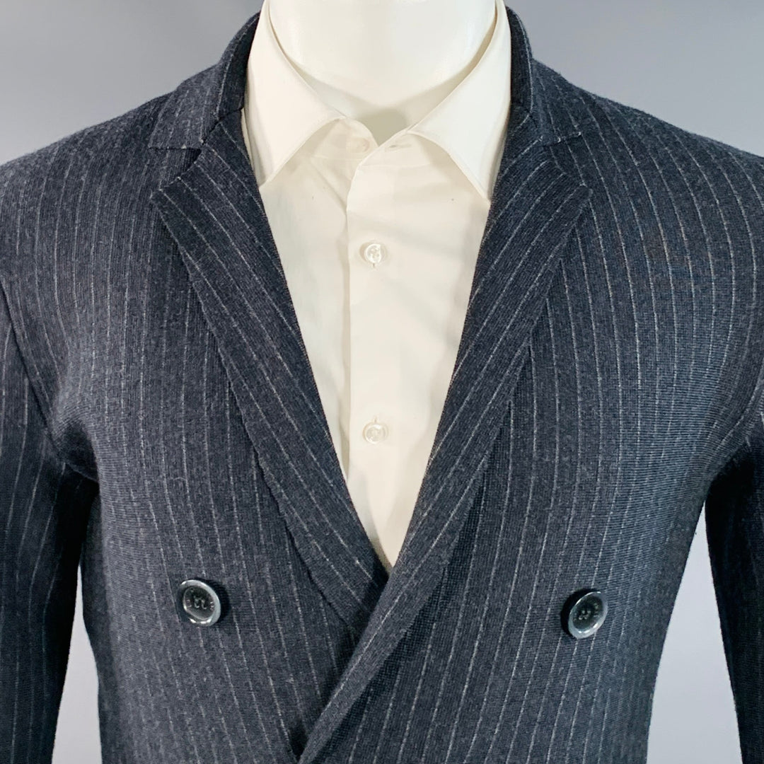 EMPORIO ARMANI Size S Regular Charcoal Grey Stripe Double Breasted Notch Lapel Sport Coat