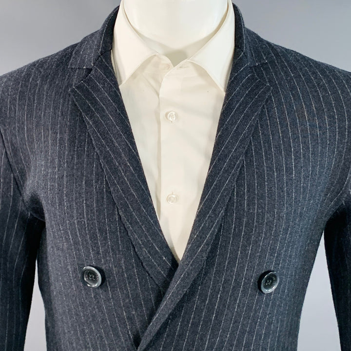 EMPORIO ARMANI Size S Regular Charcoal Grey Stripe Double Breasted Notch Lapel Sport Coat