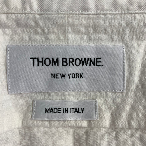 THOM BROWNE Size S White Red Navy Seersucker One Pocket Long Sleeve Shirt
