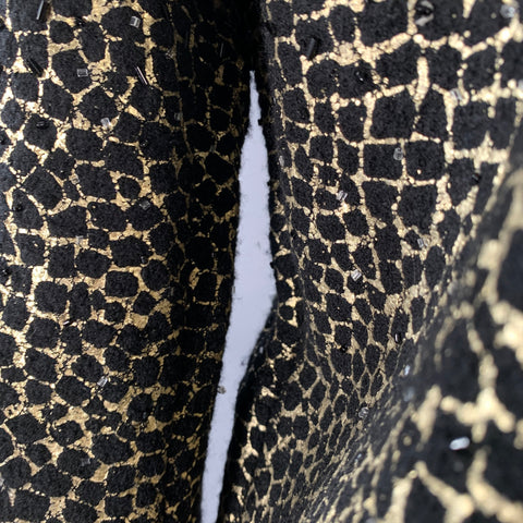 DIANE VON FURSTENBERG Size S Joele Black Gold Wool Cropped Jacket Blazer