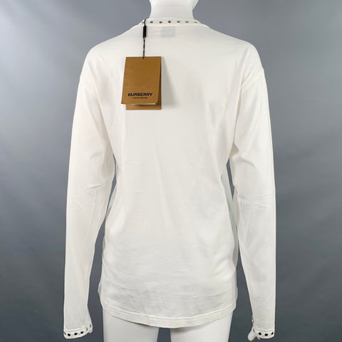 BURBERRY Size XXS White Silver Cotton Studded Cutout Pullover