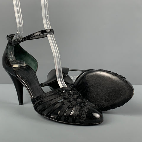 CHANEL Size 7.5 Black Silk Ankle Strap Pumps