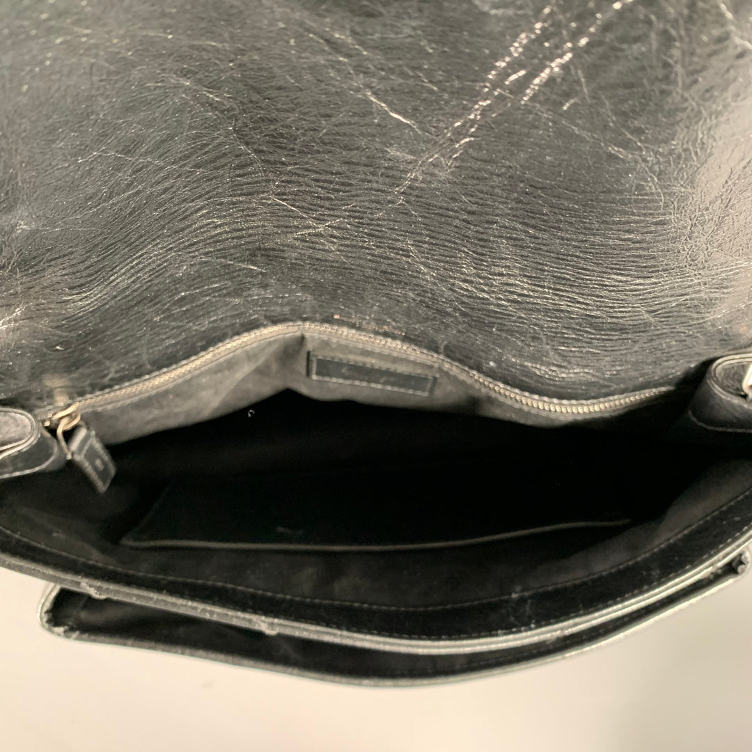 SAINT LAURENT Black Silver Chevron Leather Shoulder Bag Handbag