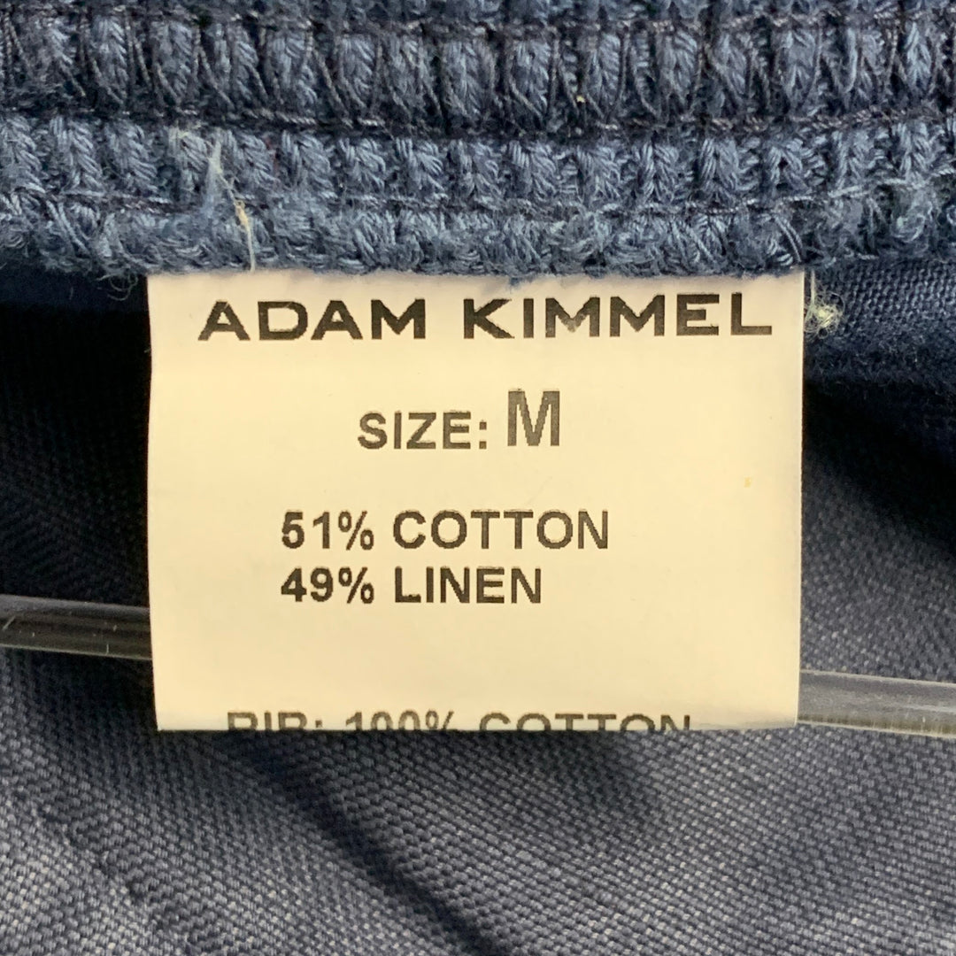 ADAM KIMMEL Size XL Blue Cotton Linen Notch Lapel Suit