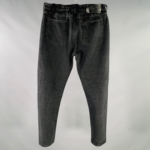 OFF-WHITE Size 31 Black Washed Cotton Elastic Waistband Jeans