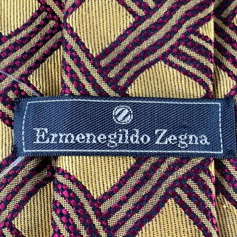 ERMENEGILDO ZEGNA Gold Burgundy Jacquard Silk Tie