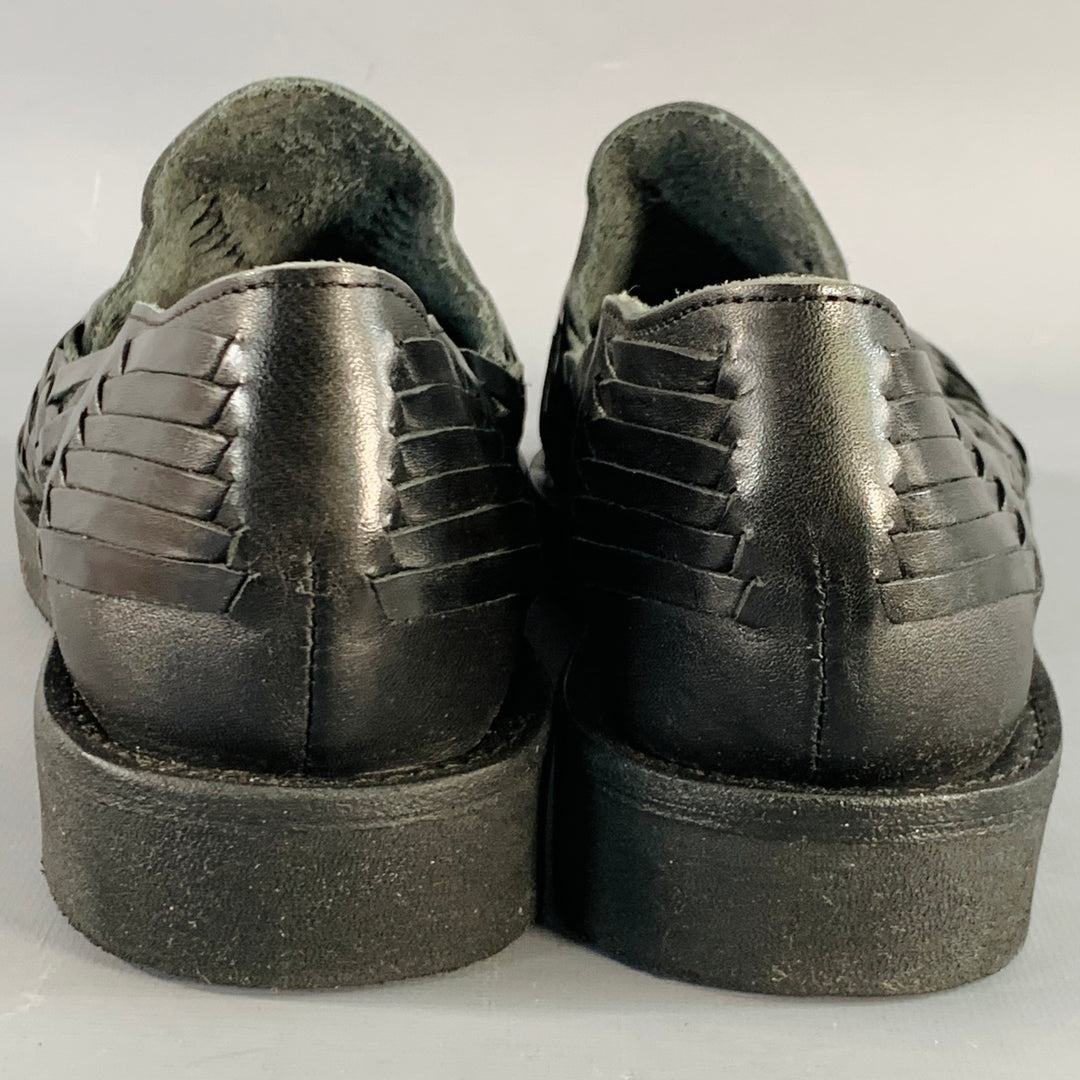 YUKETEN Size 9 Alejandro Black Woven Leather Huarache Loafers
