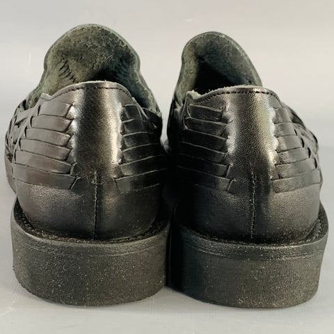 YUKETEN Size 9 Alejandro Black Woven Leather Huarache Loafers