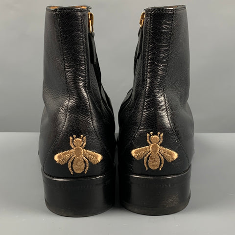 GUCCI Size 9.5 Black VEGAS Embroidery Leather Square Toe Boots