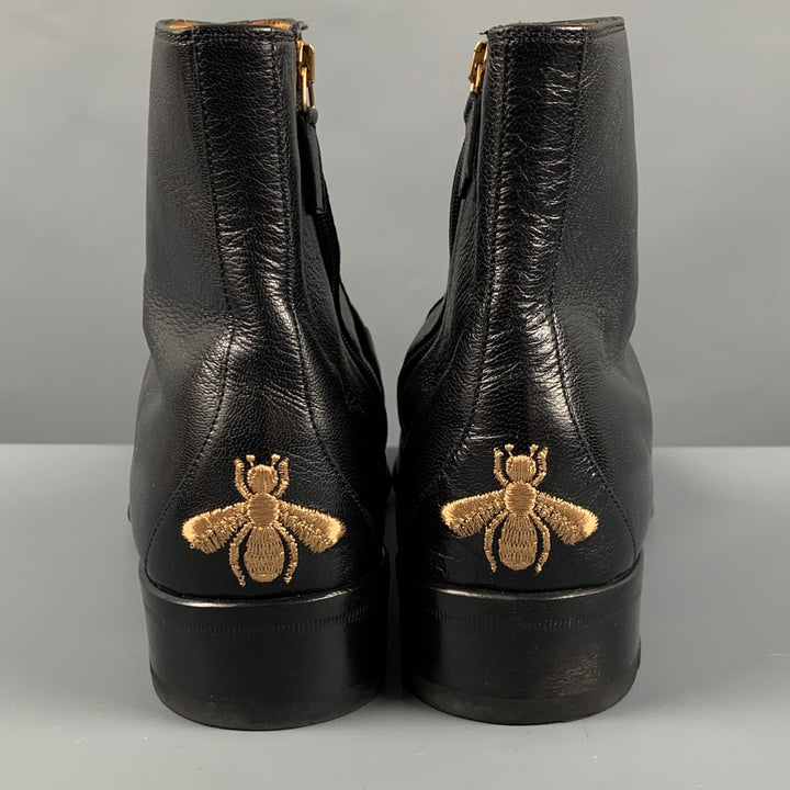 GUCCI Size 9.5 Black VEGAS Embroidery Leather Square Toe Boots
