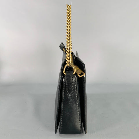 COACH Vintage Black Gold Leather Monogram Chain Link Cross Body Handbag