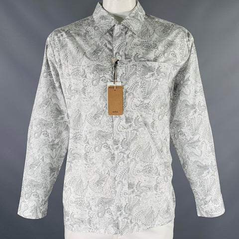 A.P.C. Size L White Black Dragons Print Cotton Long Sleeve Shirt