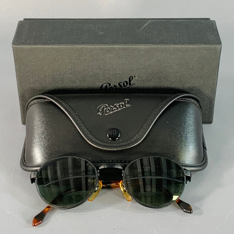 PERSOL Black Tortoiseshell Metal Round Sunglasses