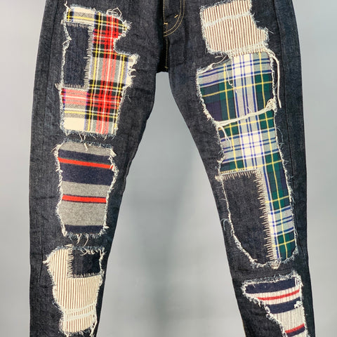 JUNYA WATANABE Size S Indigo Multi Color Patchwork Cotton Straight Distressed Jeans