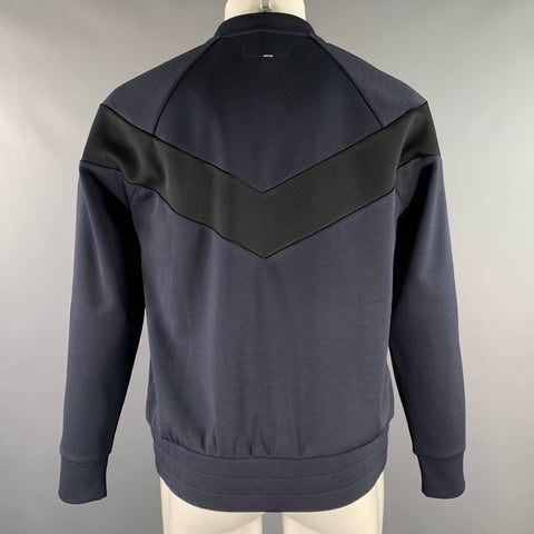 RAG & BONE Size M Navy Black Color Block Polyester Zip Up Bomber
