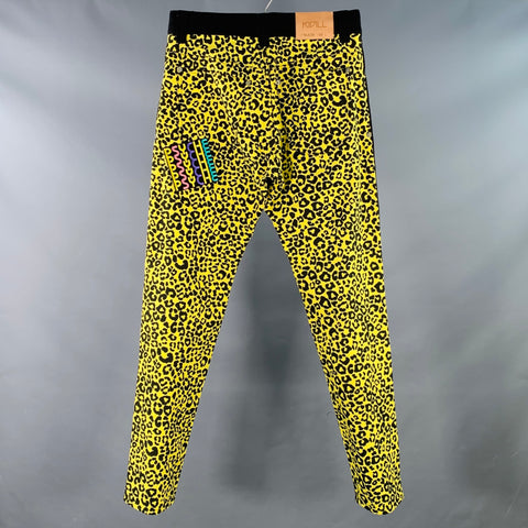 KIDILL Size 28 Black Yellow Mixed Fabrics Cotton Slim Tapered Zip Fly Jeans