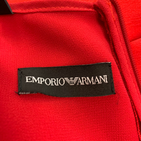 EMPORIO ARMANI Taille 4 Robe rouge en soie à col en V et longueur aux genoux