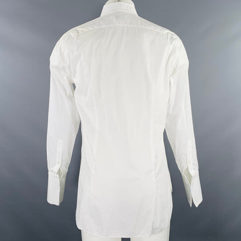 BRIONI Size M White Silver Stripe Cotton Tuxedo Formal Long Sleeve Shirt