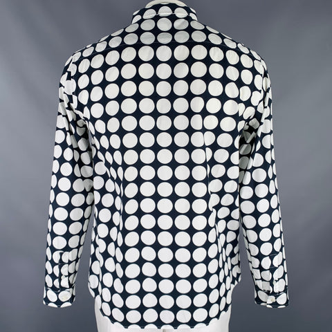 PIERRE BALMAIN Size L Navy White Polka Dot Cotton Long Sleeve Shirt