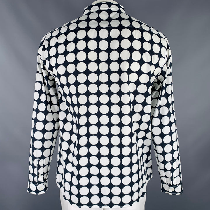 PIERRE BALMAIN Size L Navy White Polka Dot Cotton Long Sleeve Shirt