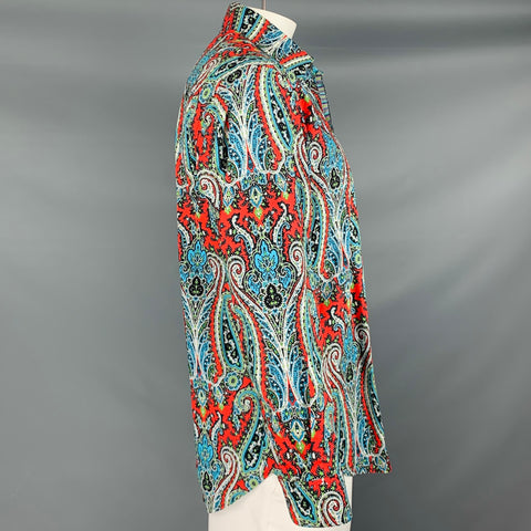ROBERT GRAHAM Talla L Camisa de manga larga de algodón paisley multicolor negra