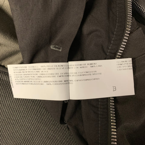 RICK OWENS Size 6 Grey Leather Crackled Bomber Jacket Outdoor
