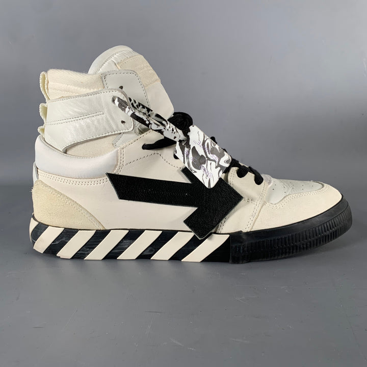 OFF-WHITE Size 12 Off White Black & Orange Leather High Top Sneakers