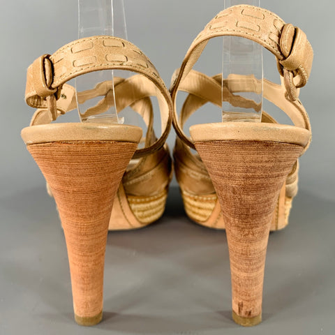 PRADA Size 11 Beige Taupe Leather Woven Espadrille Sandals