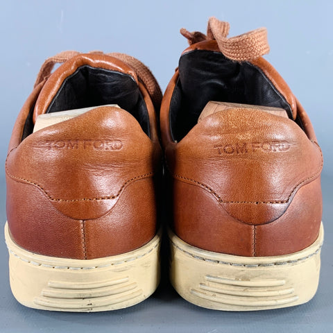 TOM FORD Size 10 Brown Leather Rubber Sole Low Top Sneakers