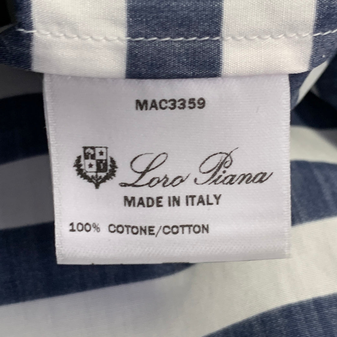 LORO PIANA Size 6 White Navy Cotton Stripe One Pocket Casual Top