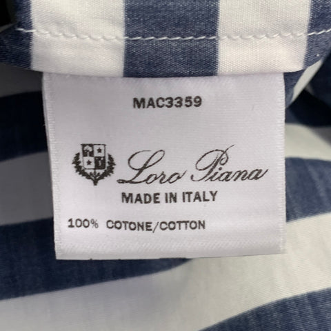 LORO PIANA Size 6 White Navy Cotton Stripe One Pocket Casual Top