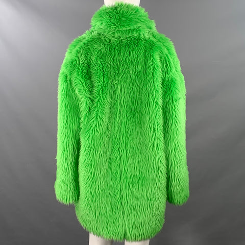 MSGM Size S Green Modacrylic Blend Textured Faux Fur Notch Lapel Coat