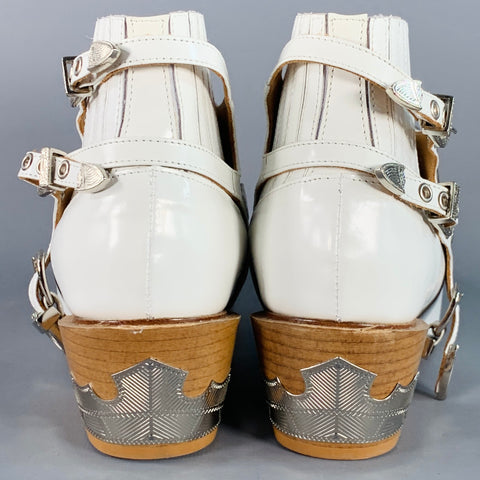 TOGA PULLA Size 8.5 White Silver Leather Pull On Western Harness Boots