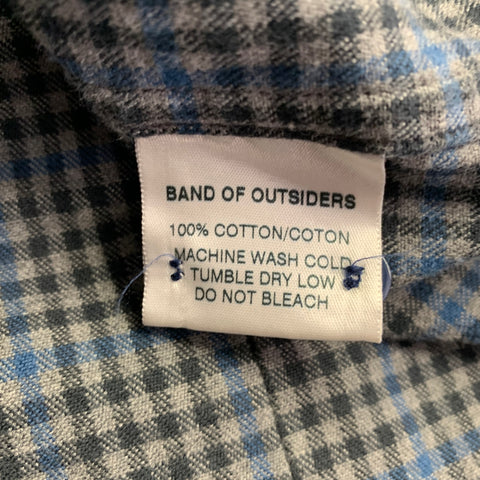 BAND OF OUTSIDERS Size M Grey Blue Plaid Cotton One Pocket Long Sleeve Shirt